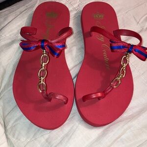Juicy Couture Red Sandals with Gold Chain and Bow